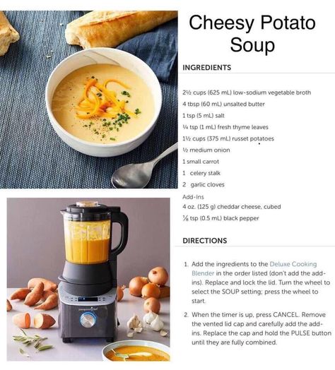 Pamper Chef soup recipe Pampered Chef Cooking Blender, Blender Recipes Dinner, Mashed Potato Soup Recipe, Vitamix Soup Recipes, Blender Soup, Cheesy Potato Soup, Pampered Chef Party, Pampered Chef Consultant, Pampered Chef Recipes