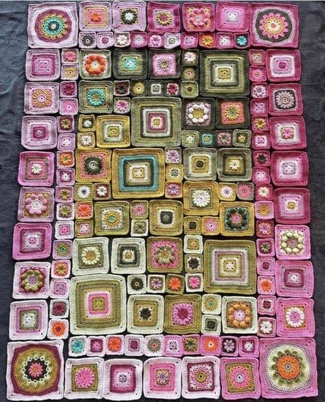 Creative Granny Squares Free Pattern, Grunge Crochet Blanket, Homage To The Granny Square, Scrap Granny Square Blanket, Nature Granny Square, Random Granny Square Blanket, Patchwork Knitted Blanket, Granny Square Ideas Projects, Patchwork Blanket Crochet