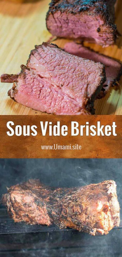 For a tender brisket that melts in your mouth try making this sous vide brisket recipe. With our special rub the brisket turns out a beautiful medium-rare with a nice hint of smoke and bold flavors. #recipes #sousvide #beef #brisket #bbq #barbecue #smokedmeat #grillingrecipes Sous Vide Brisket, Brisket Meat, Tender Brisket, Brisket Recipe, Smoked Beef Brisket, Sous Vide Recipes, Brisket Recipes, Sous Vide Cooking, Smoked Brisket