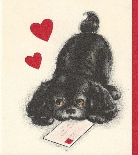 Lovecore Art Drawing, Valentines Day Ecards, Black Puppy, Arte Indie, Vintage Valentine Cards, Valentine Greeting Cards, Valentines Greetings, Vintage Valentine, My Funny Valentine