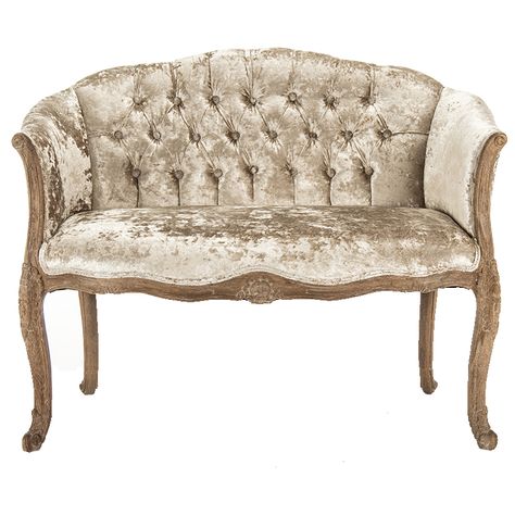 Plush Tufted Velvet French Settee - Vintage French French Settee, Elegant Outdoor Furniture, Tufted Couch, Rustic Furniture Diy, French Sofa, Velvet Furniture, French Country Bedrooms, Love Chair, French Style Furniture