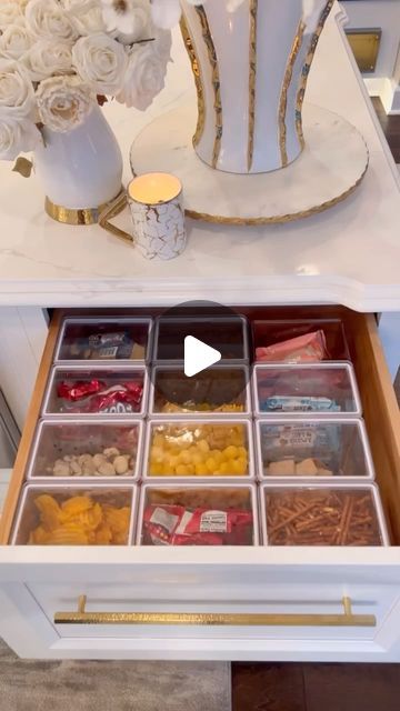 The Container Store on Instagram: "Sundays are for satisfying snack drawer restocks! 🥨💙 @farahjmerhi used @thehomeedit by @idlivesimply Large Pantry Canisters to make snacks easily accessible and organized. #TheContainerStore #thehomeedit #idesign #kitcheninspiration #kitchenorganization #restock #snackideas #homeorganization #getorganized #pantry #pantryorganization #satisfyingvideo #asmrfood" Snack Drawer Organization, Pantry Canisters, Snack Drawer, Farah Merhi, Large Pantry, The Home Edit, Between Us, Drawer Organizers, Container Store