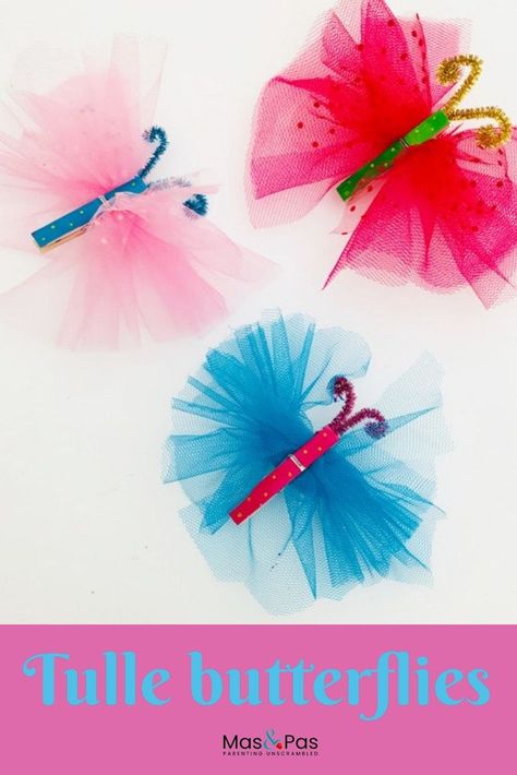 Easy Butterfly Craft, Tulle Butterfly, Butterfly Craft For Kids, Spring Toddler Crafts, Springtime Crafts, Tulle Crafts, Easy Butterfly, Butterfly Craft, Butterfly Kids