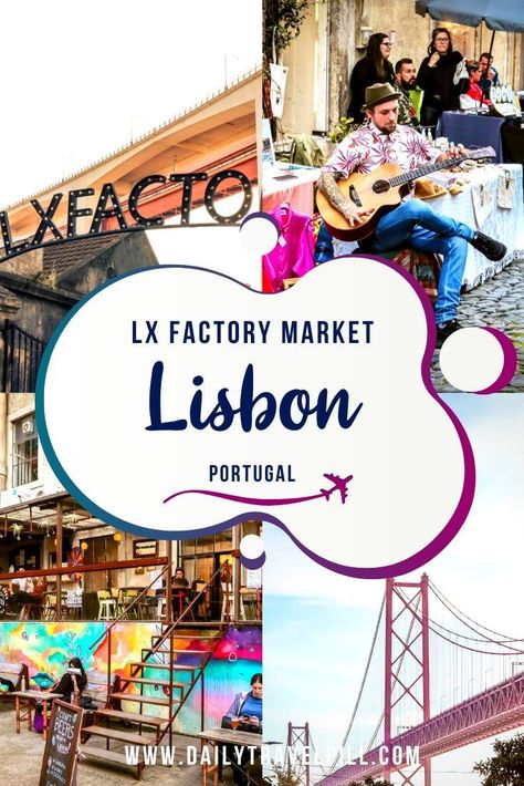 While in Lisbon, don't hesitate to add Lx Factory to your itinerary. This creative hub is full of unique shops but the best part is the rooftop bar! It has the best views over Lisbon. Check it out! #lisbon #portugal #bucketlist | Things to do in Lisbon | Lisbon travel guide | Things to do in Lisbon | Lisbon tourist attractions | Best Shopping In Lisbon, Lisbon Flea Market, Lx Factory Lisbon, Bars In Lisbon, Porto Lisbon, Portugal Destinations, Melancholic Beauty, Unique Shops, Lisbon Portugal Travel