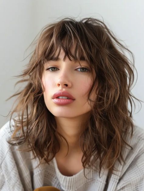 Edgy Shoulder Length Hair, Shoulder Length With Bangs, Wavy Layered Hair, Medium Length Wavy Hair, Medium Long Hair, Shoulder Length Hair Cuts, Blonde Brunette, Trending Haircuts, Haircuts With Bangs