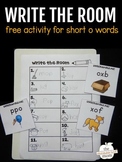 Write The Room 2nd Grade, Write The Room Second Grade, Write The Room First Grade, Write The Room Kindergarten Freebie, Sor Centers, Autumn Kindergarten, Short O Words, Kinder Centers, The Measured Mom