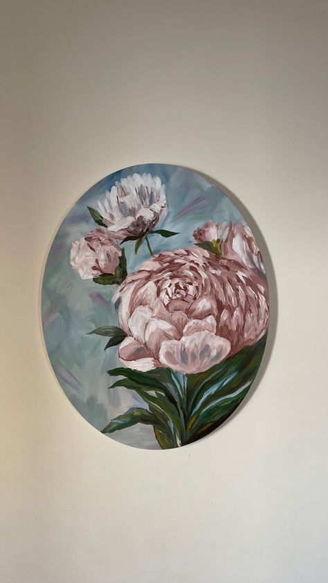 Oval Paintings Canvas, Oval Canvas Painting Ideas, Oval Canvas Painting, Oval Canvas, Flower Acrylic Painting, Flower Acrylic, Inspiration Painting, Acrylic Painting Flowers, Acrylic Paint On Canvas