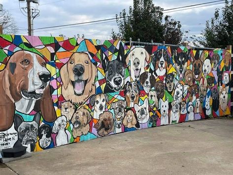 Dog Mural Wall, Dog Murals, Pet Mural, Rustic Art Studio, Dog Boarding Ideas, Dog Daycare Business, Hotel Pet, Pet Store Ideas, Beautiful Graffiti