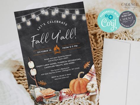 Fall Party Invitation, Fall Celebration, Fall Block Party Invitation, Backyard Fall Party Invitation, Fall Bonfire Party DIY Printable Corjl - Etsy Backyard Fall Party, Autumn Engagement Party, Fall Block Party, Engagement Party Fall, Fall Bonfire Party, Fall Engagement Party Invitations, Fall Engagement Parties, Block Party Invitations, Fall Party Invitations