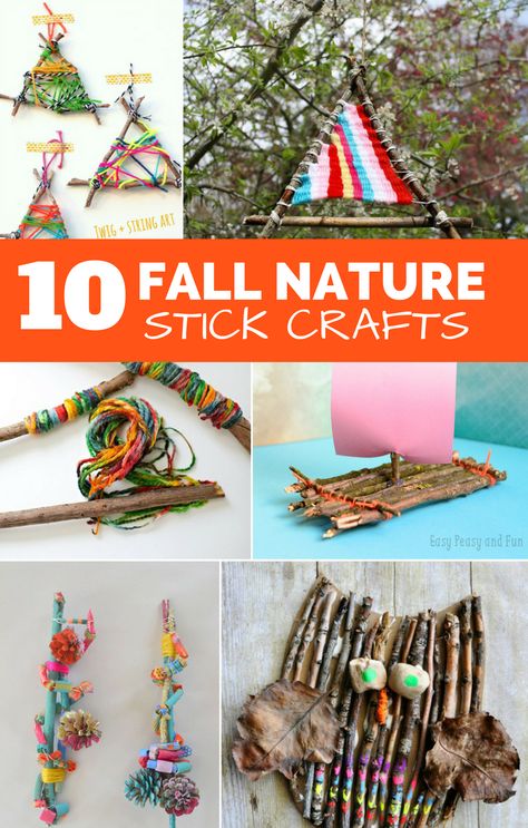 10 Creative Fall Nature Stick Crafts for Kids. Stick Crafts For Kids, Collage Animals, Forest Crafts, Fall Goodies, Diy Nature, Nature Craft, Nature Collage, Fall Nature, Scout Badges