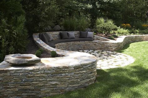 Interview with Architect Carol Cioppa | #mydesignagenda #newyorkarchitects #carolcioppa Wall Bench, Stone Retaining Wall, Outdoor Seating Area, Dry Stone Wall, Stone Bench, Wall Seating, Dry Stone, Stone Walls, Retaining Walls