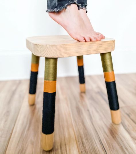 IKEA FLISAT Step Stool Hack: $6 and difficulty level: EASIEST Flisat Stool Hack, Ikea Flisat Hack, Ikea Flisat, Mui Mui, Step Stool, Yarn