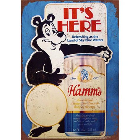 Hamms Beer, Beer Bear, Beer Advertising, Beer Poster, Retro Metal Signs, Plate Wall Decor, Iron Wall Decor, Decorative Wall Plaques, Vintage Tin Signs