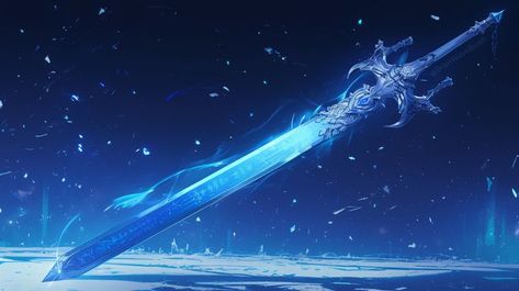 AI-generated image of a glowing blue iceblade with ancient rune engravings, floating in an icy, snow-filled landscape. The sword’s intricate hilt and frosty aura create a mystical, enchanted atmosphere in a wintery realm. Icy Landscape, Ancient Runes, Blue Aura, My Hobby, Fantasy Novels, Follow For More, Runes, Enchanted, Fantasy Art