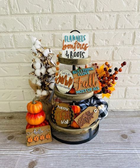 12 Fall Tiered Tray Decorating Ideas - DianneDecor.com Fall Tier Tray, Fall Tiered Tray Decor, Tiered Tray Diy, I Love Fall, Fall Mini, Tiered Stand, Love Fall, Tray Set, Happy Fall Y'all