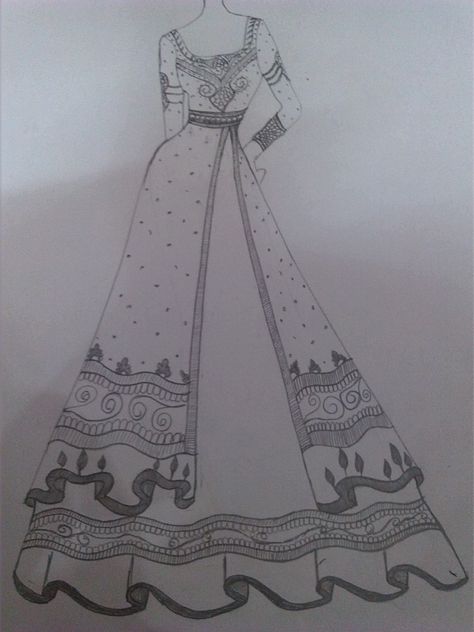 Elegance Floor length anarkali sharara Floor Length Anarkali, Wedding Dress Sketches, Fashion Figure Drawing, Fashion Drawing Sketches, Dress Design Drawing, Fashion Illustration Sketches Dresses, Fashion Design Sketchbook, Frock Dress, Fashion Sketches Dresses