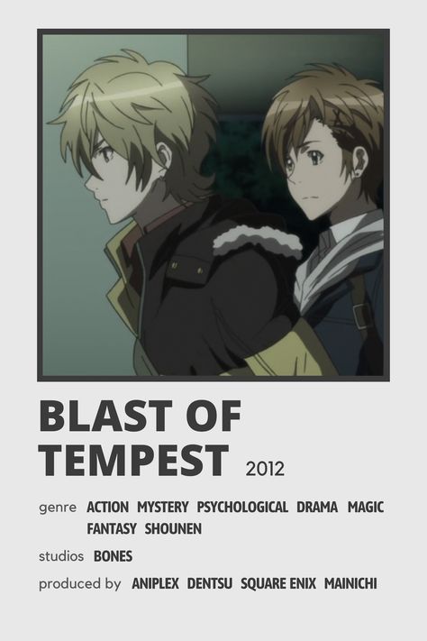 Blast Of Tempest, Websites To Watch Anime, Anime Watchlist, Anime Recs, Minimal Posters, Abyss Anime, Rin Matsuoka, Anime Suggestions, Good Anime Series