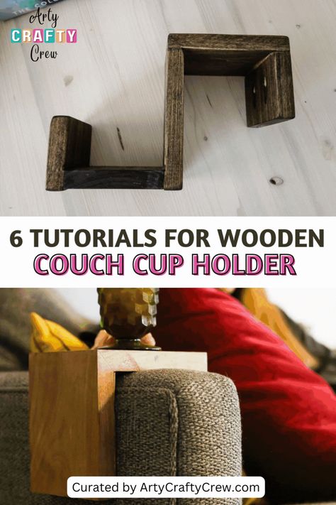 Fit your couch or chair perfectly with these customizable DIY wooden cup holder tutorials. Make something useful and reduce waste. Click to view the entire list and pick up your favorite to make. Projects curated by ArtyCraftyCrew. Diy Couch Tray, Diy Wooden Couch, Wooden Cup Holder, Couch Cup Holder, Couch Tray, Remote Caddy, Arm Rest Table, Sofa Arm Table, Wooden Couch