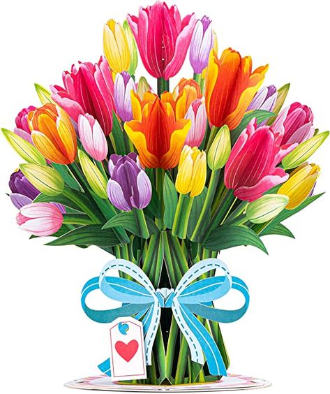 Great gift idea for Mother's Day! Pop Up Flower Cards, Bouquet Card, Bouquet Gift, Paper Bouquet, Tulip Bouquet, Forever Flowers, Paper Flower Bouquet, Flower Card, Tulip Flower