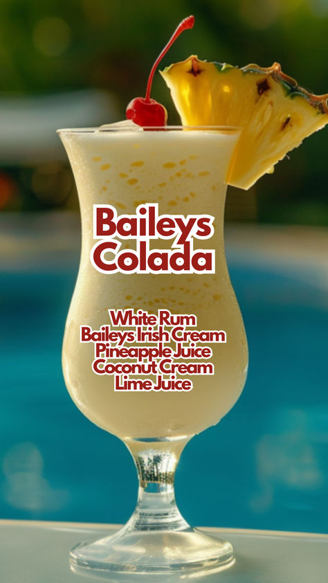 Baileys Colada Bridal Breakfast, Coconut Cocktails, Summer Rum Cocktails, Vodka And Pineapple Juice, Baileys Cocktails, Cocktail Cards, Poolside Cocktails, Pineapple Vodka, Pineapple Cocktail