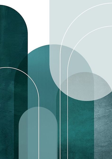 "Teal Mid Century Archways" by UrbanEpiphany Chairman Office, Notion Inspo, Concrete Interiors, Living Room Tv Unit Designs, Geometric Art Prints, Graphic Wallpaper, Making Things, Graphic Patterns, Colorful Wallpaper