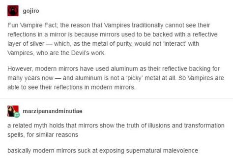 Modern Vampires, Vampire Stories, Modern Mirrors, Supernatural Funny, Funny Tumblr Posts, Modern Mirror, Writing Advice, The More You Know, Story Writing