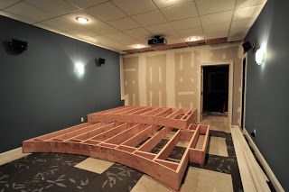 Home Theater Redux: Home Theater: The Riser... Basement Home Theater, Basement Home, Theater Room Design, Home Cinema Room, Best Home Theater, Home Theater Setup, At Home Movie Theater, Home Theater Speakers, Home Theater Rooms