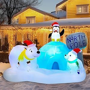 Joiedomi 6 FT Long Christmas Inflatable North Pole with Build-in LEDs, Blow Up Inflatable Polar Bears & Penguin for Xmas Party Indoor, Outdoor, Yard, Garden, Lawn Décor, Holiday Season Decorations Season Decorations, Christmas Props, Inflatable Decorations, Halloween Inflatables, Christmas Inflatables, Bear Decor, Christmas Yard, Garden Lawn, Christmas Night