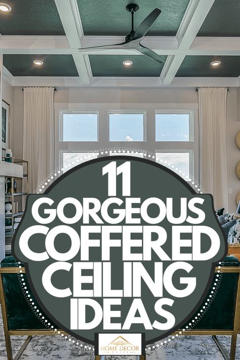 Coffered Ceiling With Lights, Tray Ceiling Color Ideas, Living Room Ceilings Modern, Cofford Ceiling Family Rooms, Stucco Ceiling Ideas, Metallic Ceiling Ideas, Crawford Ceiling Living Rooms, Bedroom Coffered Ceiling Ideas, Coffered Ceiling Ideas Kitchen