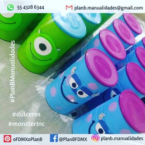 #planbmanualidades #dulceros #monsterinc Dulceros Monster Inc, Monsters Inc Girl, Monster Ink, Painted Tin Cans, Baby Chloe, Monster Inc Birthday, Monster Inc, Monster High Party, Monster Theme