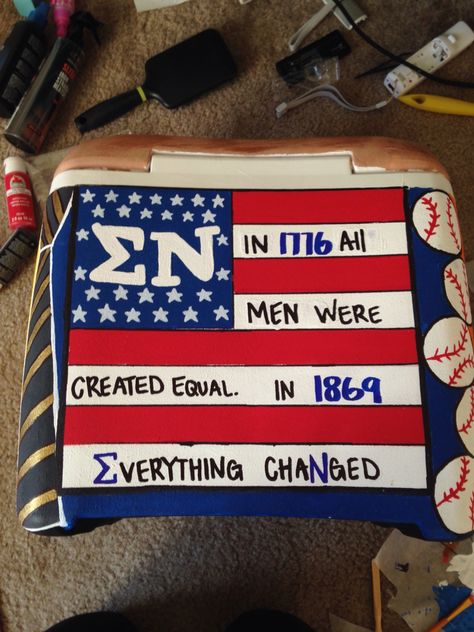 Sigma Nu Frat Cooler.  Merica cooler idea Beta Frat Cooler, Decorated Coolers Fraternity, Sigma Nu Frat Cooler, Fraternity Formal Cooler, Mountain Weekend Cooler, Painted Coolers For Guys Fraternity, Nola Cooler, Alpha Sigma Phi, Frat Formal