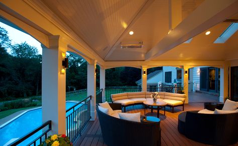 Washington, D.C. patio with ceiling mounted WD-Series heaters. Photo via Design Builders. Pvc Pool, Custom Porch, Hot Tub Deck, Infrared Heater, Virginia Homes, Custom Decks, Outdoor Sconces, Outdoor Heating, Patio Spaces