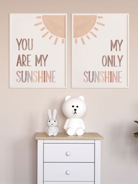 Toddler Room Decor Girl, Neutral Baby Room, Gender Neutral Baby Room, Room Decor Girl, Kindergarten Posters, Boho Nursery Girl, Sunshine Printable, Sunshine Nursery, Neutral Watercolor