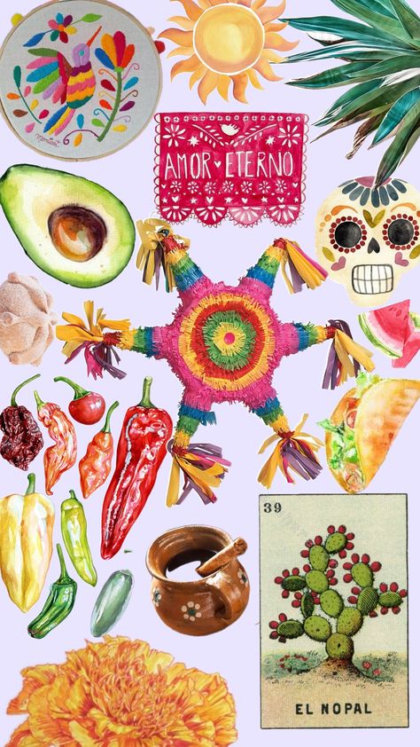 #mexico #wallpaper #mexicowallpaper #mexicoaesthetic #watercolor #vintage #cafedeolla #diademuertos Mexico Scrapbook, Mexican Art Wallpaper, Mexican Collage, Mexico Aesthetic Wallpaper, Mexican Asethic, Mexico Culture Art, Mexico Wallpaper, Collage Scrapbook, Mexico Food