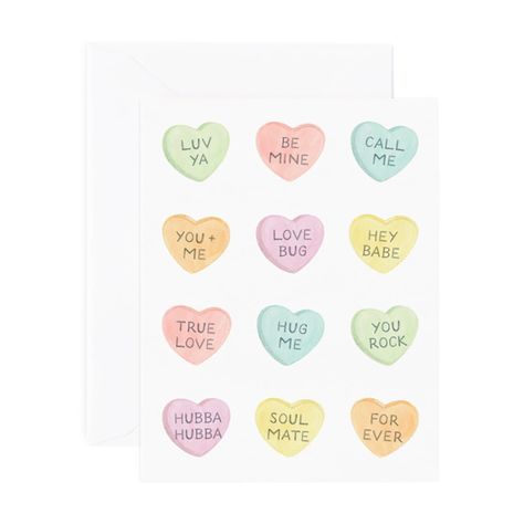 CONVERSATION HEARTS CARD – Bow & Arrow Collection Valentine Cards For Boyfriend, Congratulations Card Graduation, Promotion Card, Valentines Watercolor, Valentine Wishes, Sweet Hearts, Cards For Boyfriend, Card Anniversary, Conversation Hearts