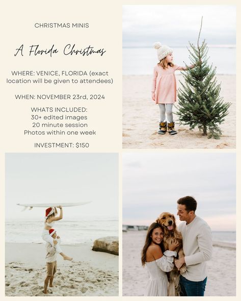 CHRISTMAS MINIS ARE HERE!!📣❄️ I’m hosting not one but TWO Christmas minis this year! One location will be on the beach and one location will be in an open field✨ Both mini sessions will have a Christmas tree for photos along with blankets to cozy up❄️ Minis go fast so book them asap if you’ve been looking to get photos done🙌🏼 Payment is required upon booking. Non refundable. Message me to book your spot!🤍🤍 (All photos are from Pinterest and just used as inspiration) Boho Christmas Mini Session, Florida Christmas, Christmas Mini Sessions, Year One, Open Field, Boho Christmas, Mini Session, Christmas Minis, Mini Sessions