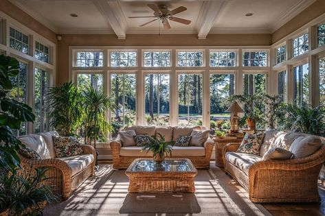 Sunroom Interior Design Ideas: Create Your Perfect Sunny Retreat - Decorilla Online Interior Design Beautiful Sunroom Ideas, Interior Sunroom Ideas, Solarium Room Sunroom Addition, All Season Room Addition, Sunroom With Plants, Craftsman Sunroom, Sunroom Interior, Indoor Sunroom Ideas, Sunroom Colors