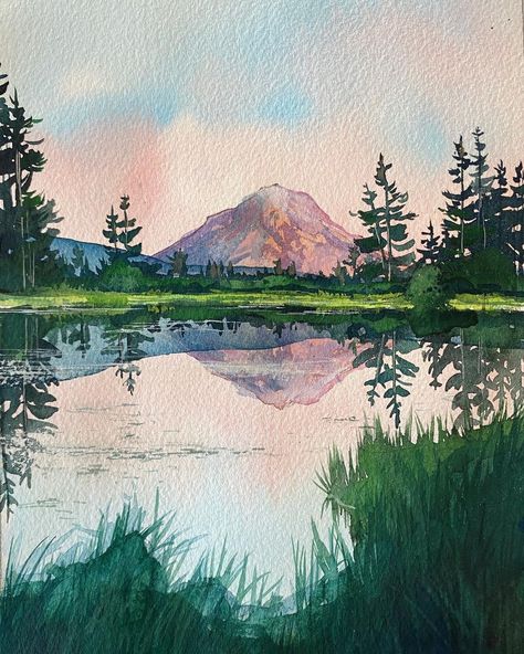 Crafting/art • Instagram Mt Rainier, Art Instagram, Art Journal Inspiration, Mountain Landscape, Watercolor Landscape, Journal Inspiration, Art Inspo, Watercolor Art, Art Journal