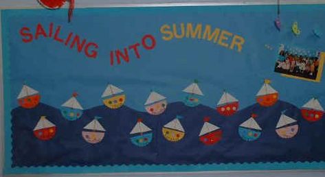 Preschool Summer Bulletin Board Idea Ocean Bulletin Board, Door Bulletin Boards, Nautical Classroom, Preschool Boards, Summer Bulletin Boards, Spring Bulletin, Spring Bulletin Boards, Preschool Bulletin, Preschool Bulletin Boards