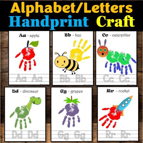 Alphabet Handprint Craft, Aa- Zz Letter Handprint Art Book | Made By Teachers Handprint Memory Book, Alphabet Handprint Art, Handprint Alphabet, Preschool Letter Crafts, Alphabet Crafts Preschool, Abc Crafts, Letter Craft, Abc Phonics, Alphabet Recognition