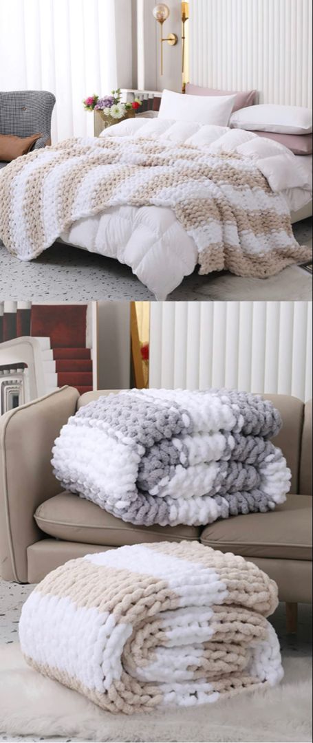 Chunky Knit Blanket, Luxury Soft Cozy Chenille Throw Blanket, Large Throw Knitted Blanket for Couch, Sofa, Bed, Home Decor,Gift - Machine Washable (White & Beige, 50x60 in) : Home & Kitchen #affiliatelink Chunky Knit Throw Blanket, Chenille Blanket, Loft Bedroom, Chenille Throw, Chunky Knit Throw, Blanket For Couch, Knitted Blanket, Chunky Blanket, Knit Throw Blanket