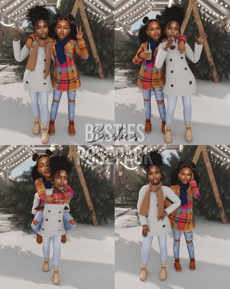 Besties Poses (In-Game) | Afrosimtric Sims Sims 4 Thanksgiving Poses, Sims 4 Photography Mod, Sims 4 Cc Selfie Poses Couple, Sims Poses Friends, Sims 4 Winter Poses, Sims 4 Black Poses, Sims 4 Family Poses With Teenager, Sims 4 Picture Poses, Sims 4 Family Portrait