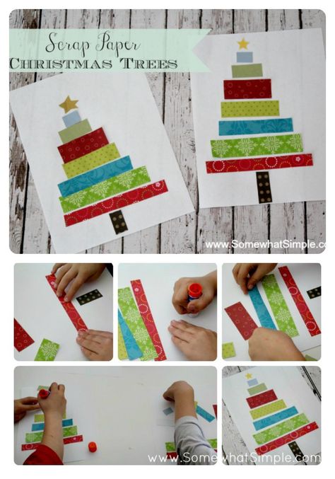 paper tree kids craft. Scrap paper Christmas trees. Wrapping Paper Crafts, Paper Christmas Tree, Christmas Tree Crafts, Paper Tree, Easy Christmas Crafts, Paper Christmas, Paper Crafts For Kids, Tree Crafts, Scrap Paper