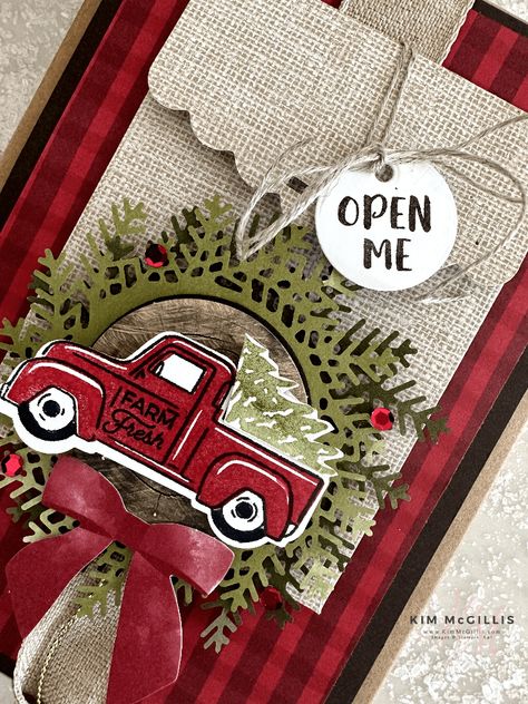 Stampin'up!'s Trucking Along Card Box Holder - Kim McGillis Truck Stamps, Folded Christmas Cards, Card Box Holder, Christmas Gift Card Holders, Open Me, Free Cards, Stampin Up Christmas Cards, Christmas Gift Card, Cute Card