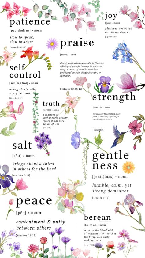 💐 #biblical #bible #definitions #love #pretty #flowers #pretty #simple #cute Biblical Flowers, Bible Verse Vinyl, Journal Bible Quotes, Cute Bible Verses, Slow To Speak, Cute Bibles, Christian Backgrounds, Slow To Anger, Flowers Pretty