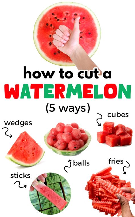 How To Cut A Watermelon (5 Ways) - Love and Marriage Cut Watermelon Easy, Watermelon Sticks, Watermelon Knife, Cut A Watermelon, Watermelon Sangria, Watermelon Ball, Watermelon Wedge, Refreshing Snacks, Melon Baller