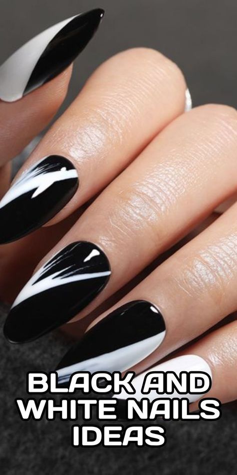 Square Black And White Nails, White Nail Ideas Short, Black And White Nails Almond, Cute Black And White Nails, Black And White Nails Ideas, Black And White Nail Ideas, White Nails Ideas, White Nail Ideas, White Short Nails