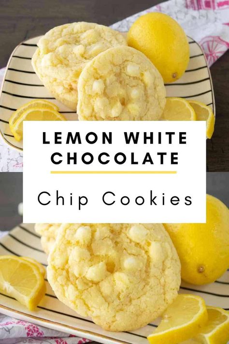 I am a lemon lover and lemon desserts are my weakness! These lemon white chocolate chip cookies are my new favorite! Who wouldn't love a soft, chewy lemon cookie that was quick and easy to make as well as packed with lemon flavor and sweet white chocolate! Lemon Chip Cookies, Lemon White Chocolate Chip Cookies, White Choc Chip Cookies, White Chocolate Chips Recipes, Cookies With White Chocolate Chips, Lemon White Chocolate, Lemon Cookies Easy, Cookies Lemon, Lemon Drop Cookies