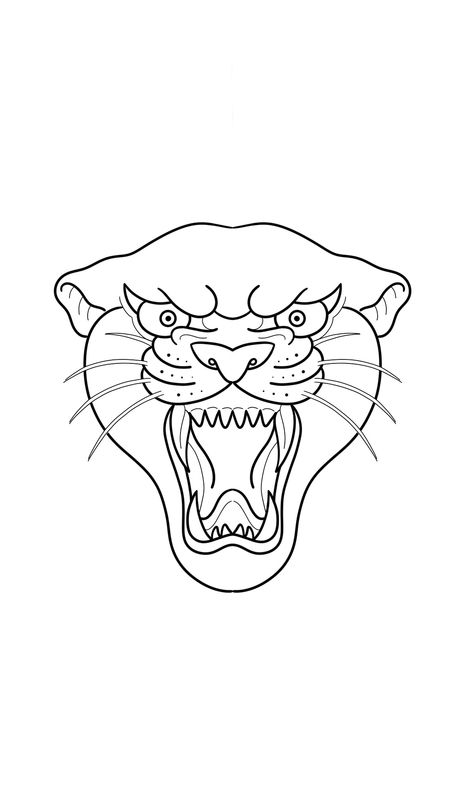 Traditional Tattoo Outline, Traditional Panther Tattoo, Traditional Tattoo Stencils, Traditional Tattoo Drawings, Old School Tattoos, Native Tattoos, Panther Tattoo, Tattoo Outline Drawing, Flash Tattoo Designs