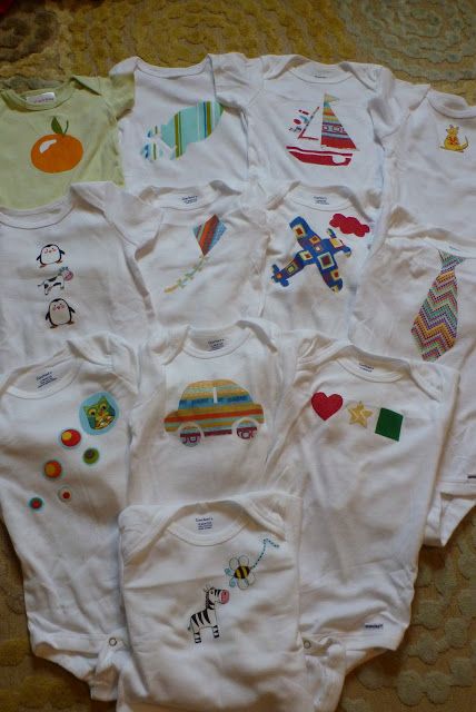 Handmade Mayhem: DIY Decorated Onesies Seems like an easy way to make nicer looking onesies...mod podge Baby Shower Onesie Decorating, Onesie Decorating, Onesies Baby, Baby Sewing Projects, Baby Projects, Boy Onesie, Ropa Diy, Fabric Markers, Diy Baby